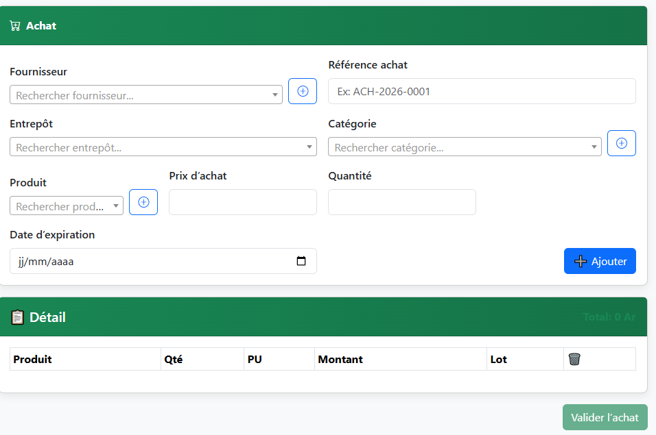 Capture écran Achats