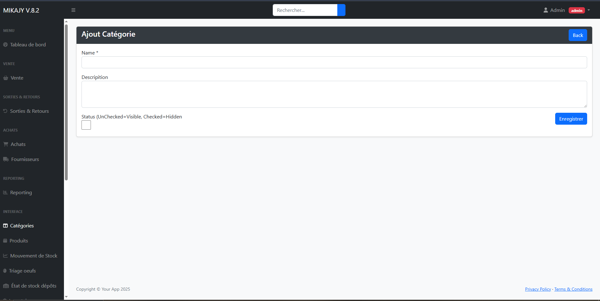 Capture écran Ajouter catégorie