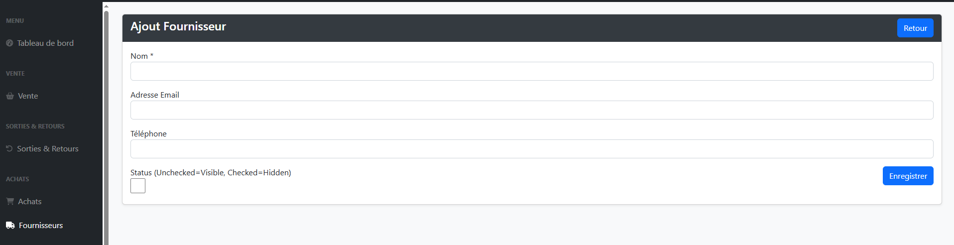 Capture écran Fournisseurs