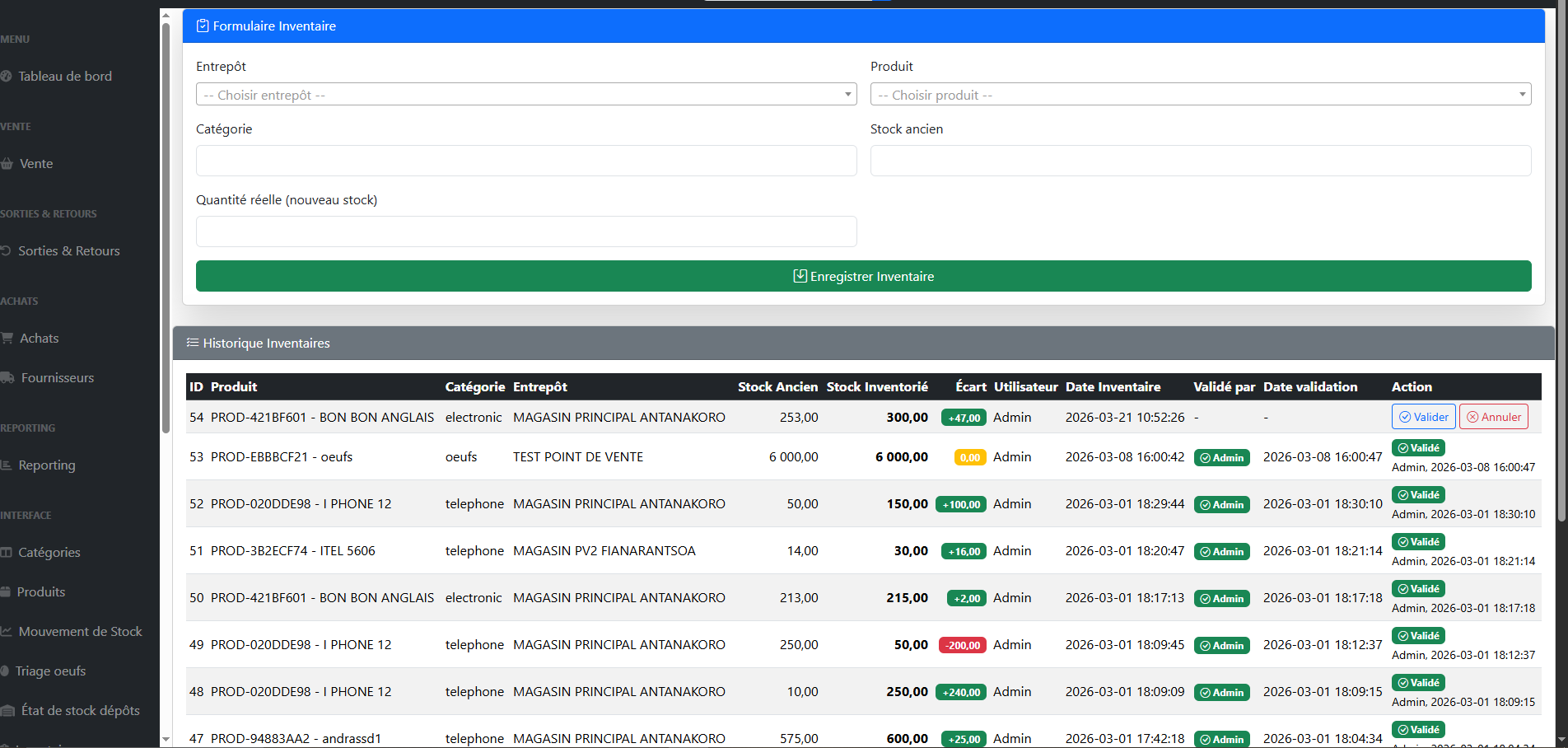 Capture écran Inventaire