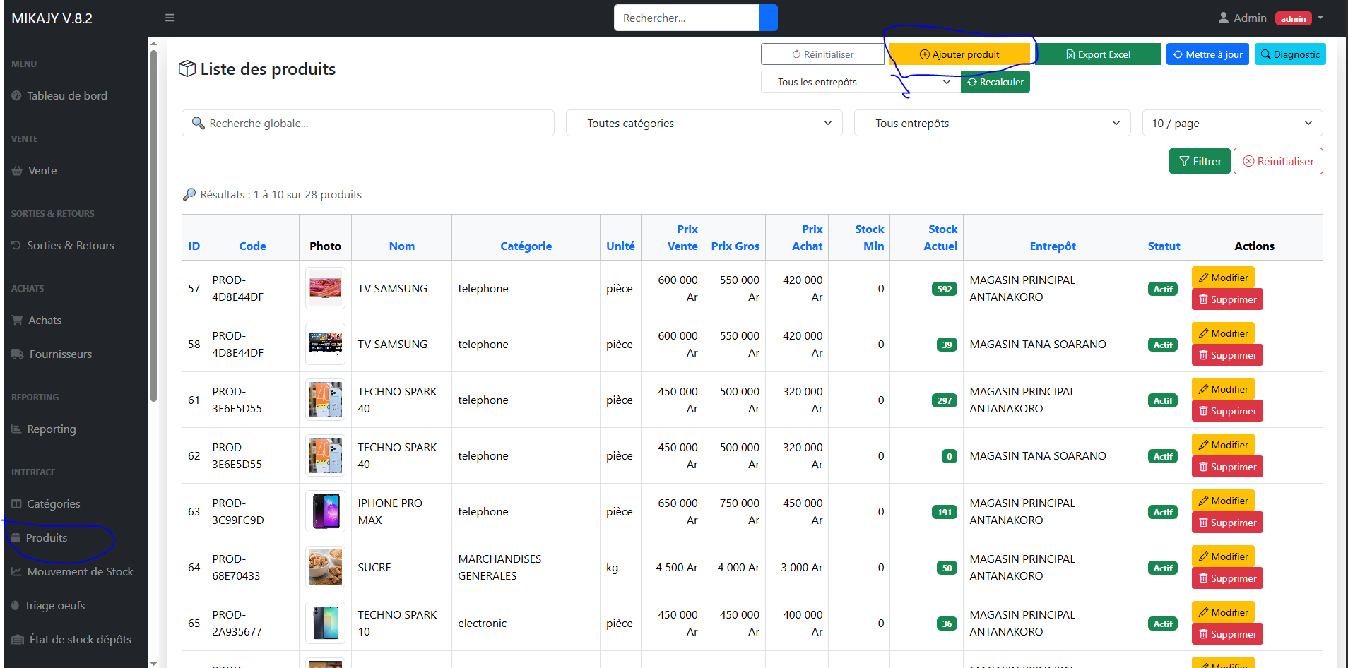 Capture écran Ajouter produit